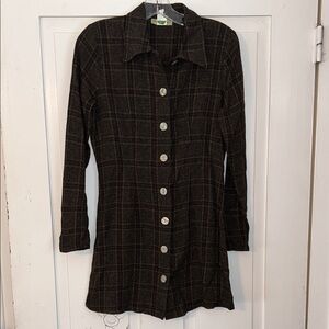 Anthropologie Women’s Mini Dress Gray Small Big Buttons Dark Goblin Core Plaid